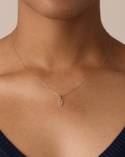 14K Diamond Script Alphabet Charm Necklace