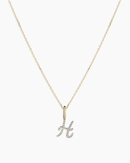 14K Diamond Script Alphabet Charm Necklace