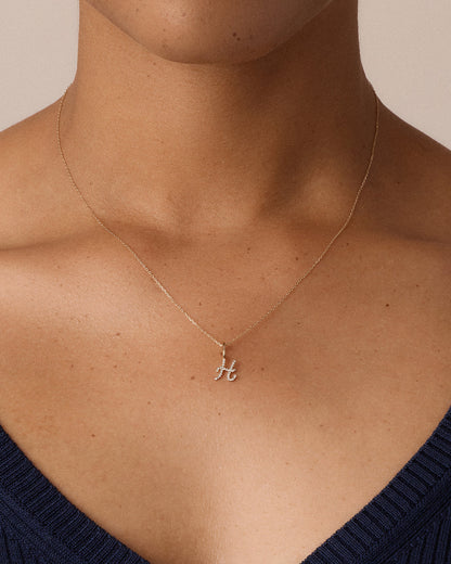14K Diamond Script Alphabet Charm Necklace