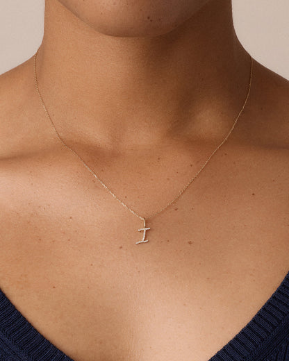 14K Diamond Script Alphabet Charm Necklace