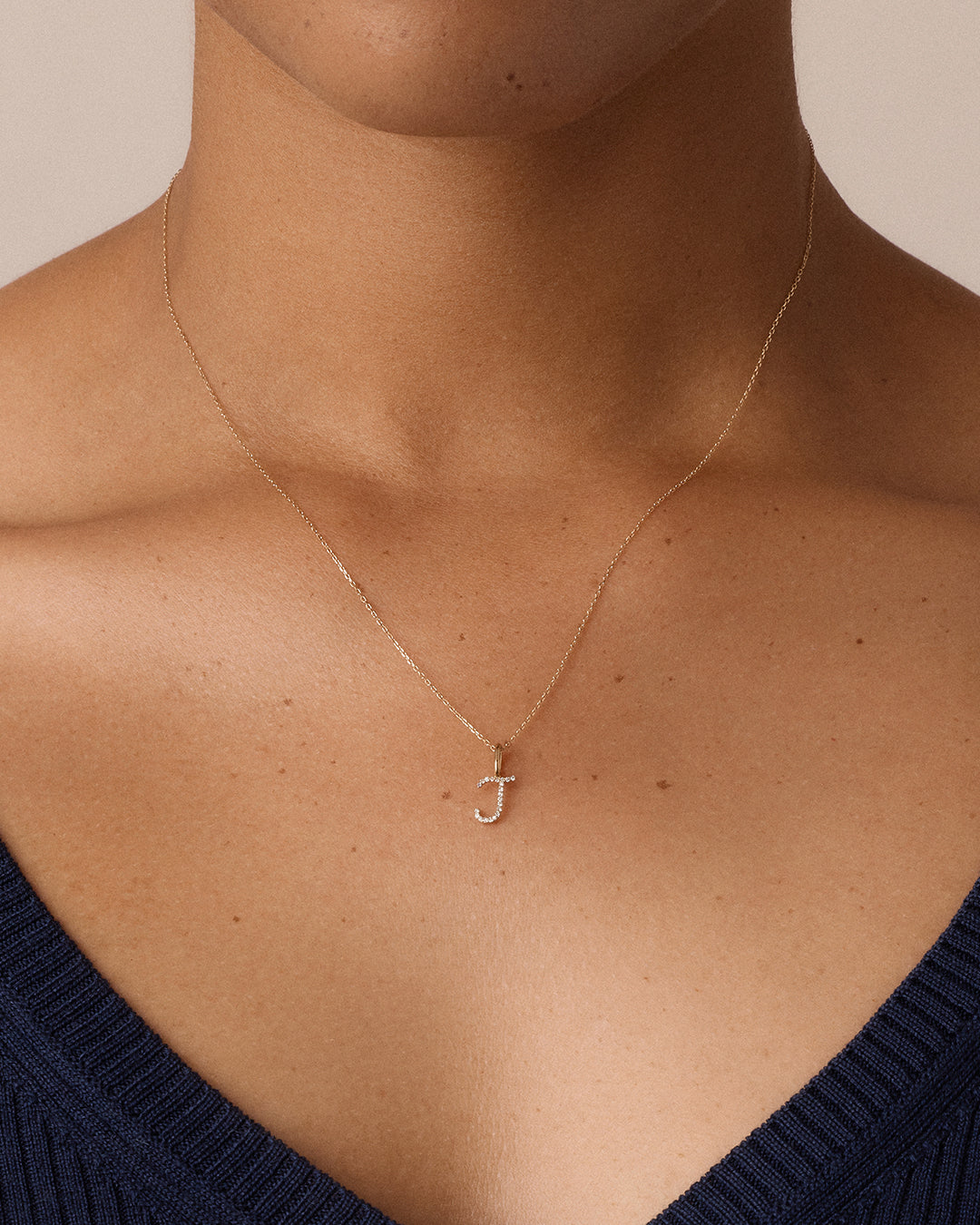 14K Diamond Script Alphabet Charm Necklace