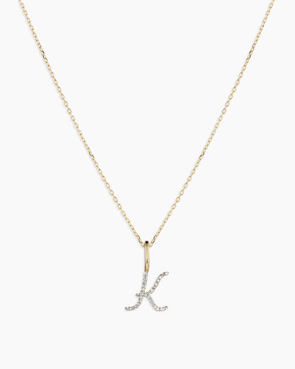 14K Diamond Script Alphabet Charm Necklace