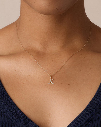 14K Diamond Script Alphabet Charm Necklace