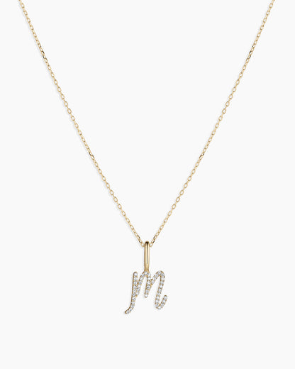 14K Diamond Script Alphabet Charm Necklace
