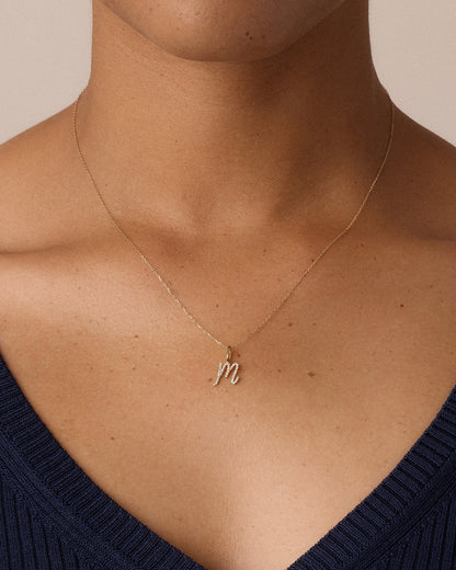 14K Diamond Script Alphabet Charm Necklace
