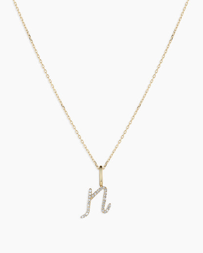14K Diamond Script Alphabet Charm Necklace