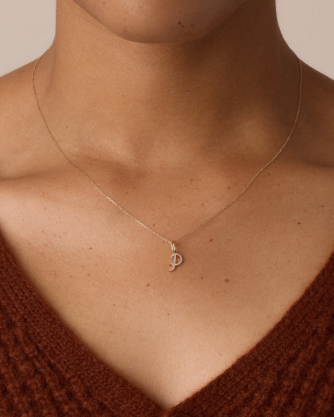 14K Diamond Script Alphabet Charm Necklace