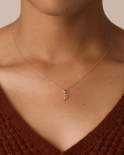 14K Diamond Script Alphabet Charm Necklace