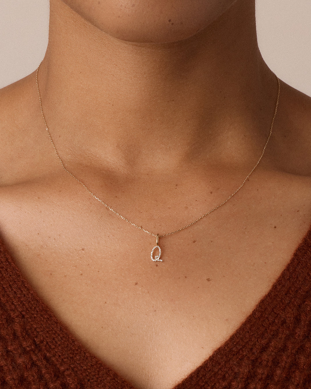 14K Diamond Script Alphabet Charm Necklace