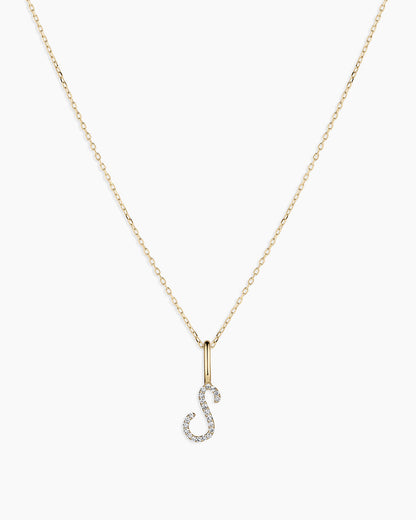 14K Diamond Script Alphabet Charm Necklace