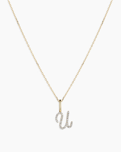 14K Diamond Script Alphabet Charm Necklace