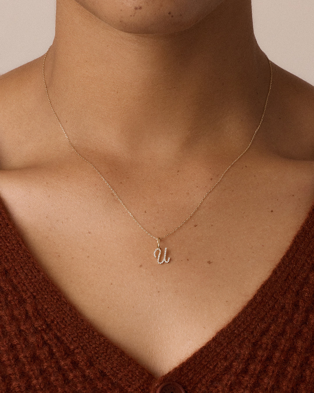 14K Diamond Script Alphabet Charm Necklace
