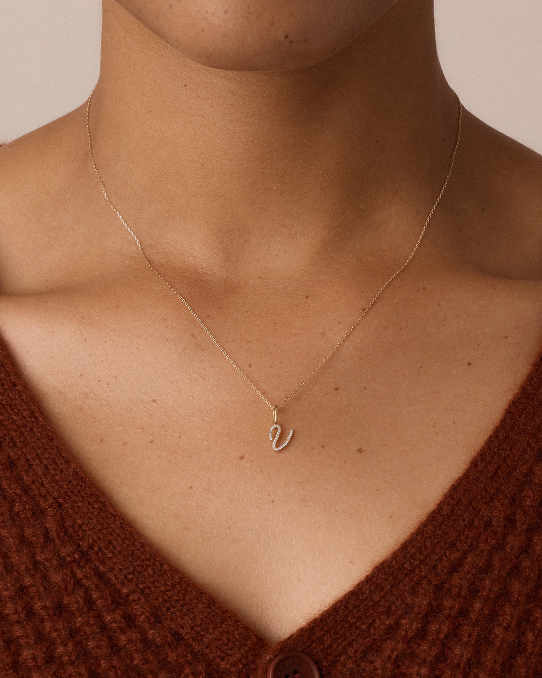 14K Diamond Script Alphabet Charm Necklace