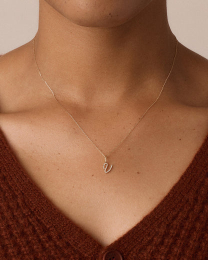 14K Diamond Script Alphabet Charm Necklace