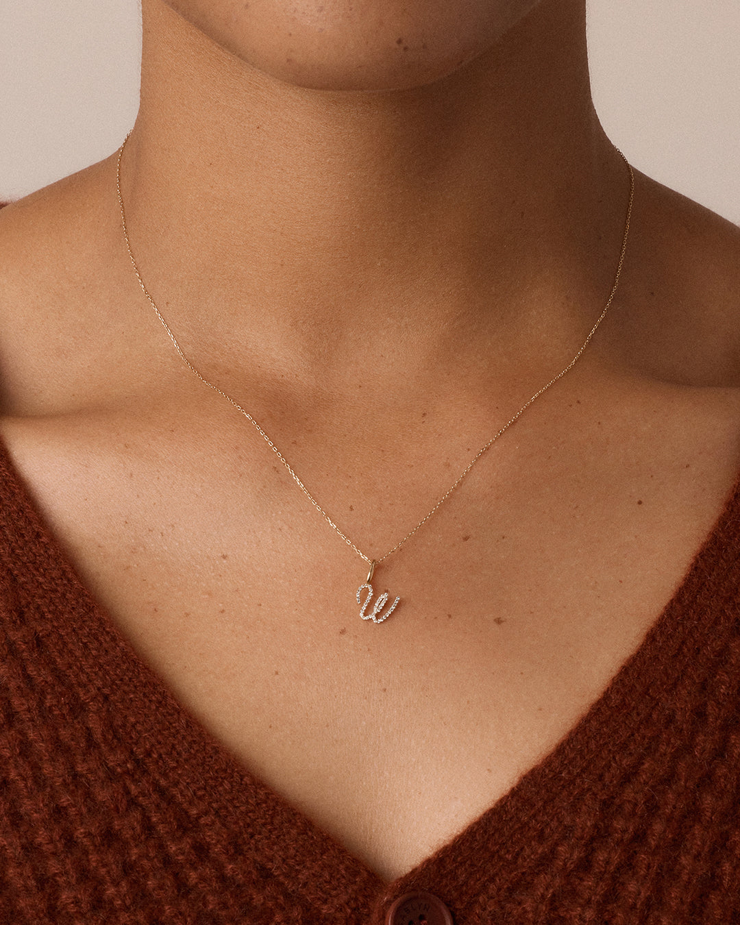 14K Diamond Script Alphabet Charm Necklace