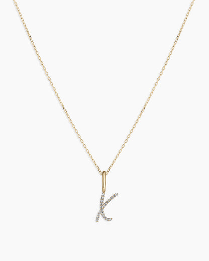 14K Diamond Script Alphabet Charm Necklace