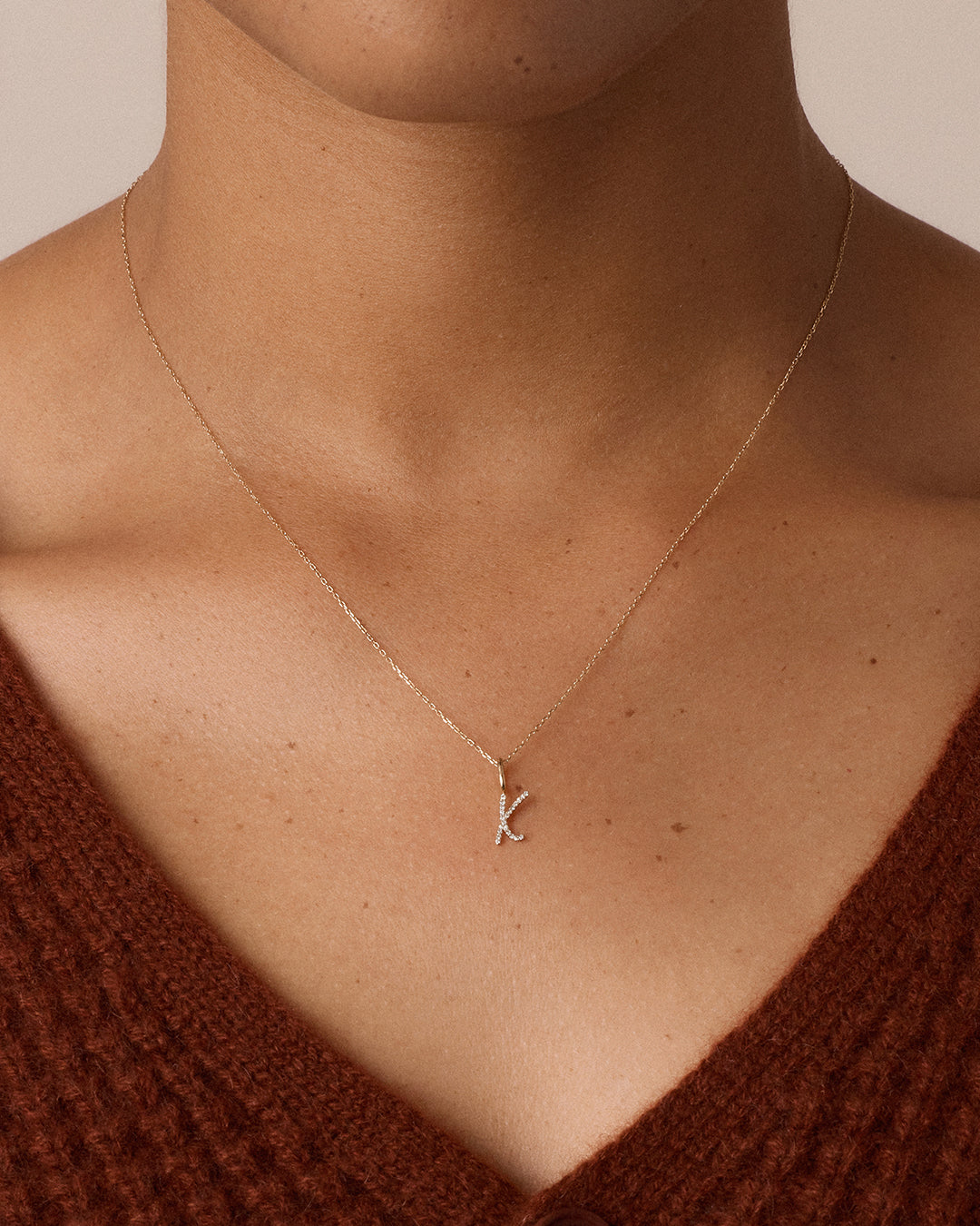 14K Diamond Script Alphabet Charm Necklace