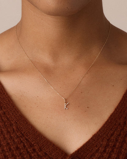 14K Diamond Script Alphabet Charm Necklace