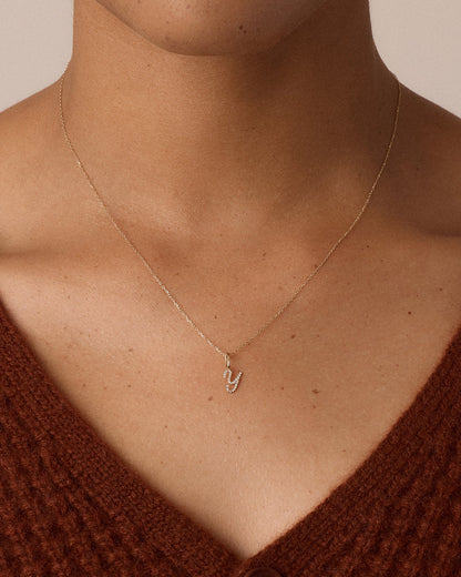 14K Diamond Script Alphabet Charm Necklace