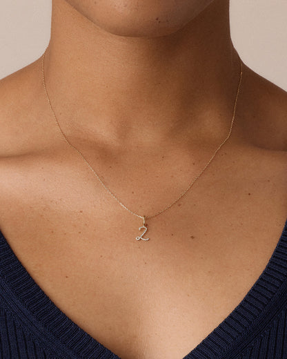 14K Diamond Script Alphabet Charm Necklace