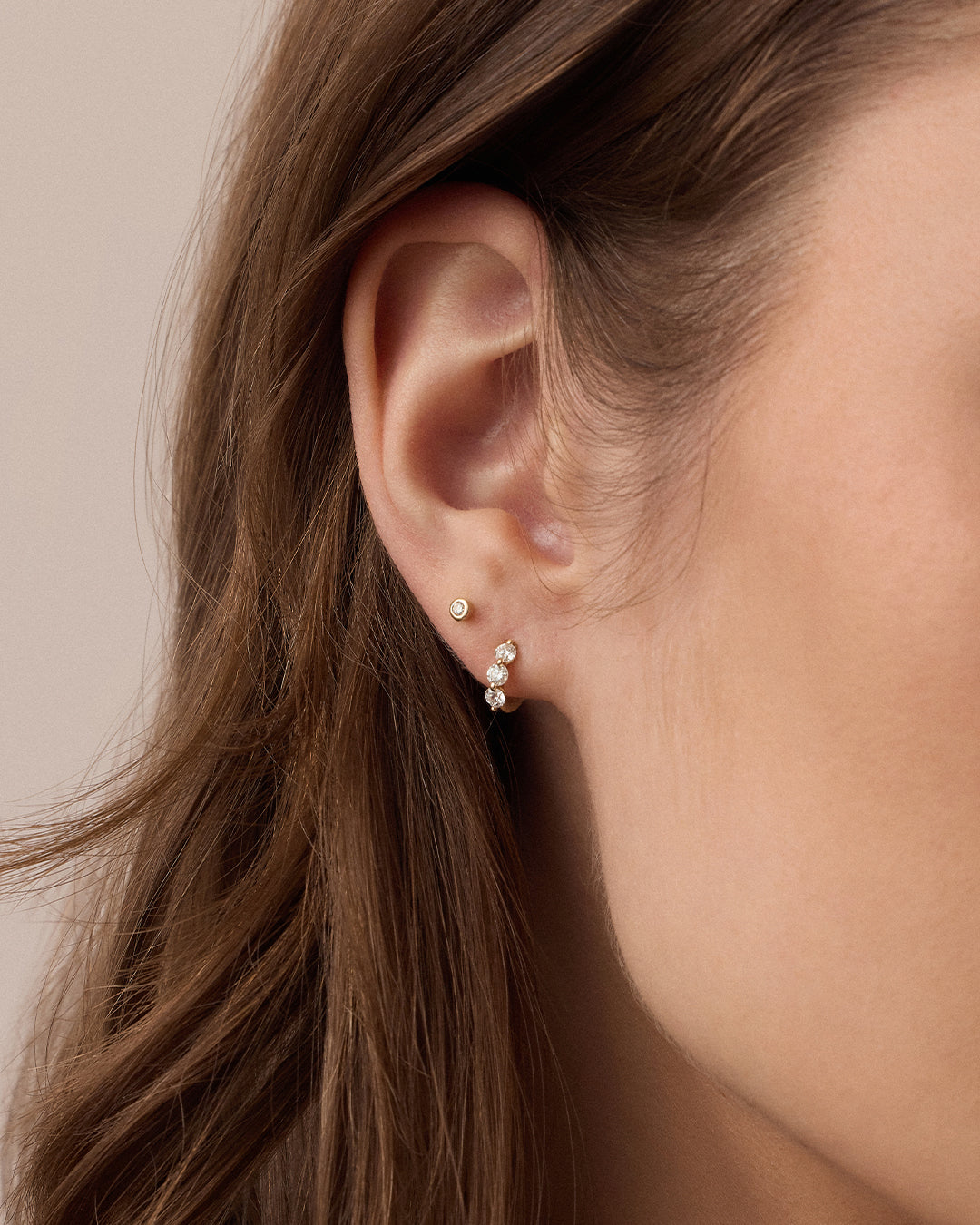 14K Lab Grown Diamond Halo Trio Huggies