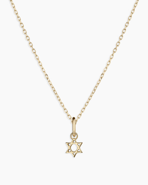 14K Gold Star of David Charm Necklace