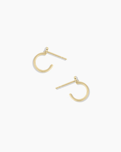 14K Gold White Sapphire Bali Stud Huggies