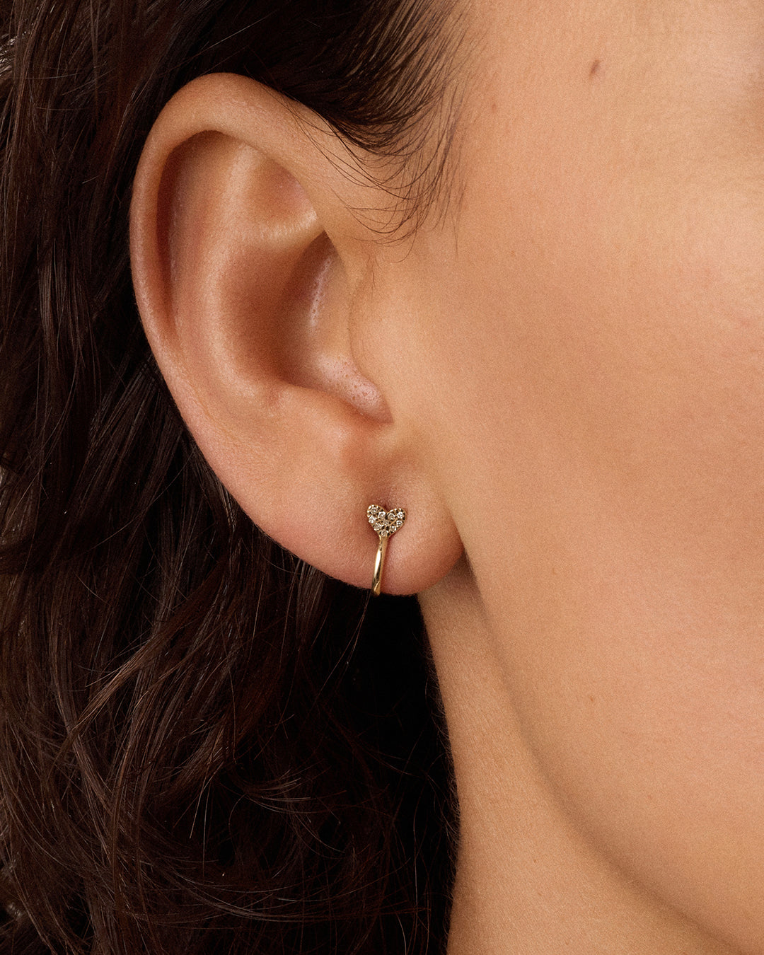 14K Diamond Heart Stud Huggies