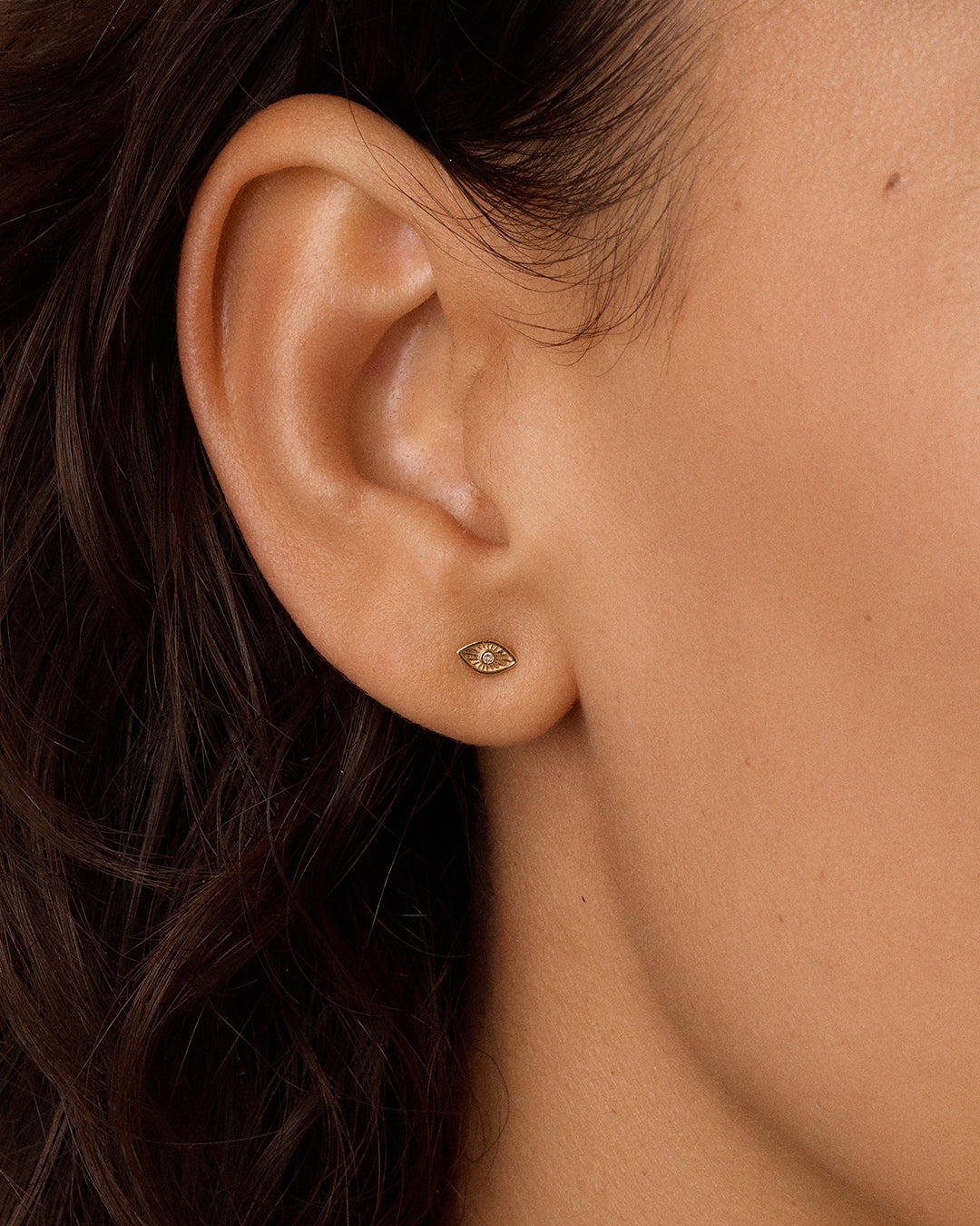 14K Diamond Evil Eye Flat Back Studs