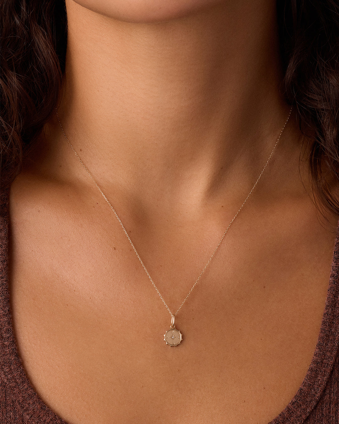 14K Diamond Compass Charm Necklace
