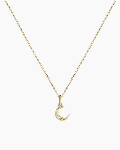 14K Diamond Crescent Charm Necklace