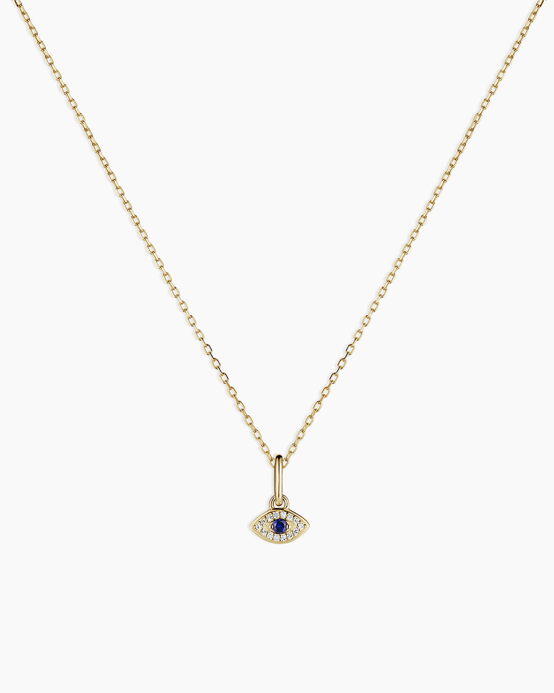 14K Diamond and Blue Sapphire Evil Eye Charm Necklace