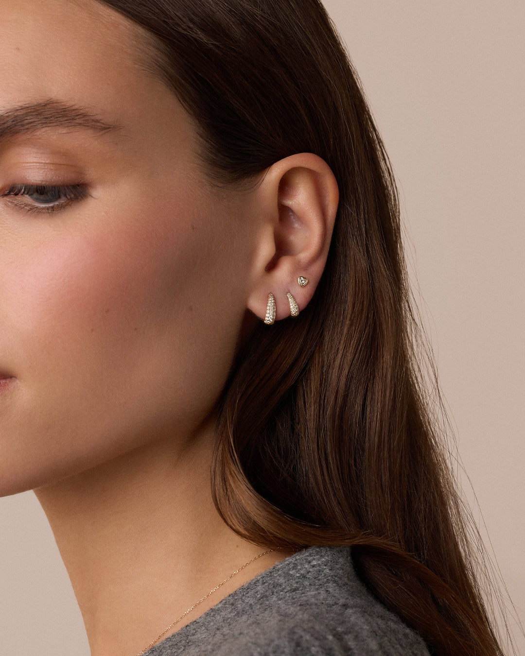 14K Lab Grown Diamond Heart Single Flat Back Stud