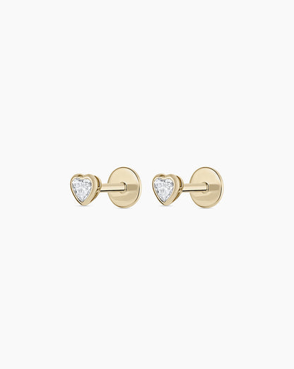 14K Lab Grown Diamond Heart Flat Back Studs