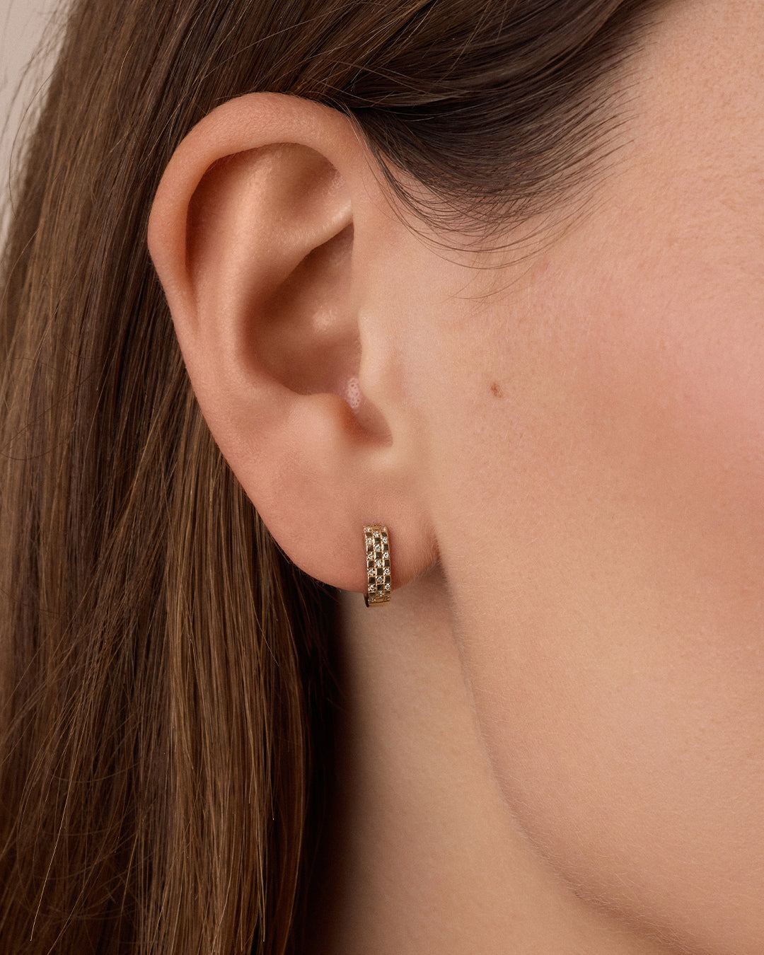 14K Diamond Checkered Mini Huggies