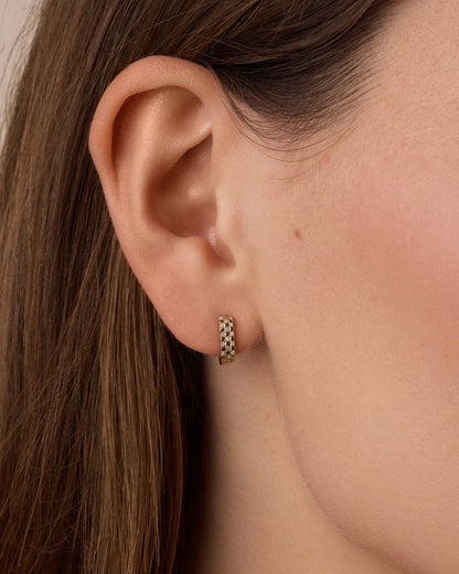 14K Diamond Checkered Mini Huggies