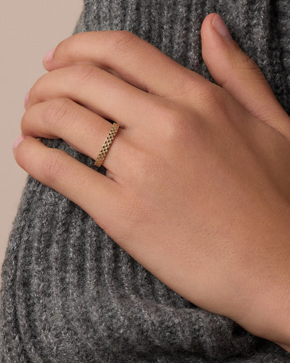 14K Diamond Checkered Ring