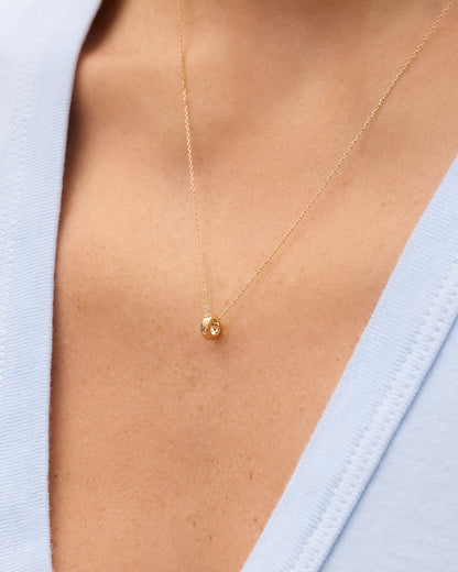 14K Gold Birthstone Halo Charm Necklace