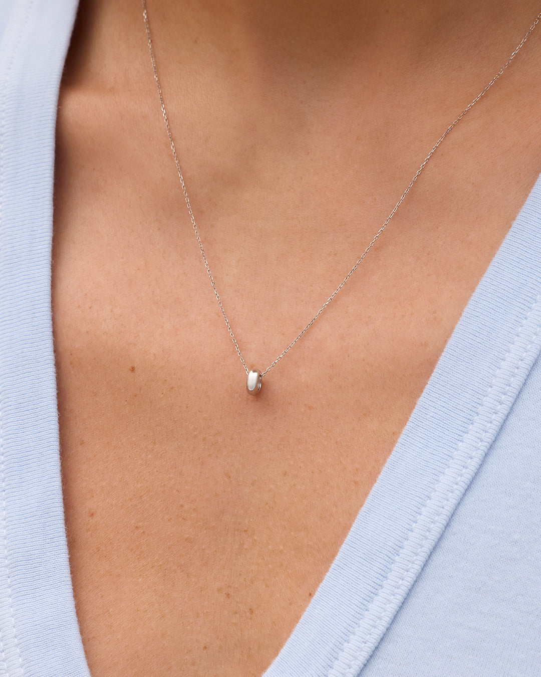 14K White Gold Lou Halo Charm Necklace