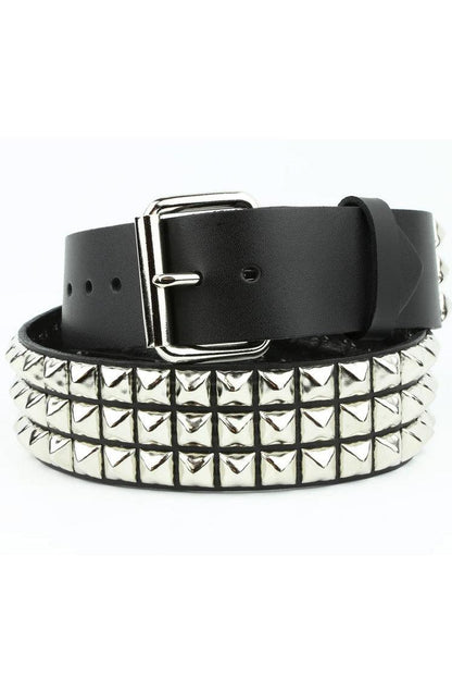 3 Rows Punk Pyramid Stud Belt [SILVER]