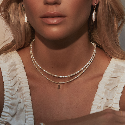 Gold Small Pearl Initial Letter Choker