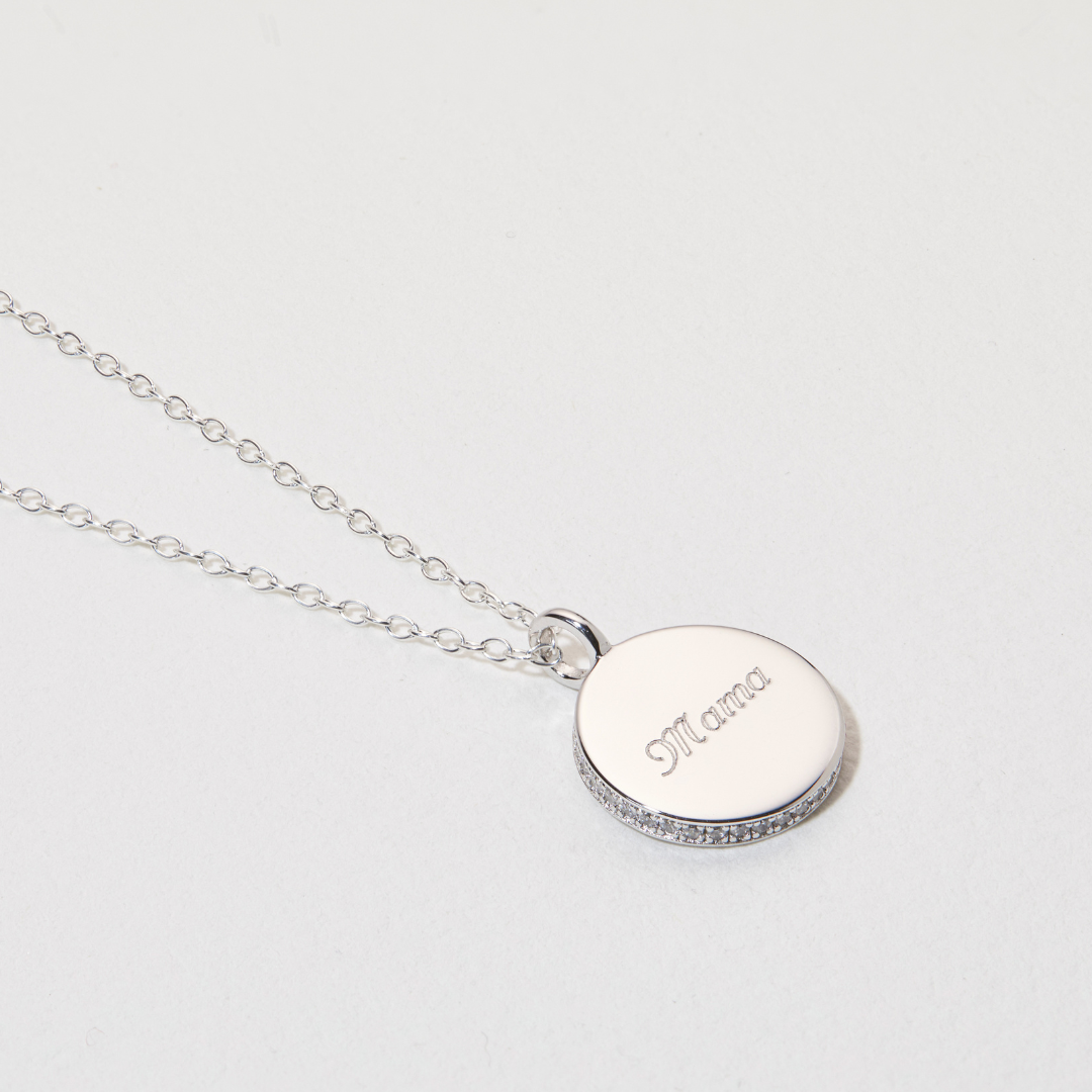 Silver Small Diamond Style Disc Necklace