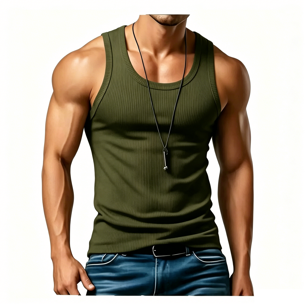 Men’s Wide-Strap Ribbed Tank Top – Comfortable Fit for Everyday Wear & Active Days