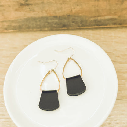 Dainty Boho Black Leather Drop Earrings