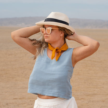 Linen Crop Top Ana Cloudy Blue
