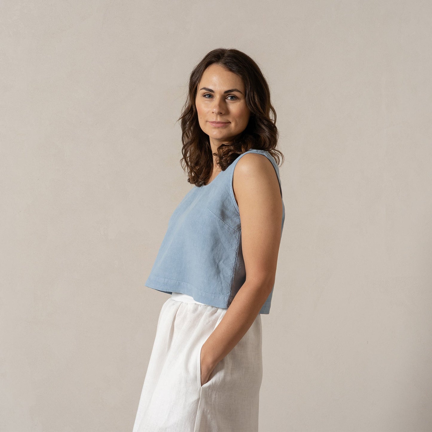 Linen Crop Top Ana Cloudy Blue
