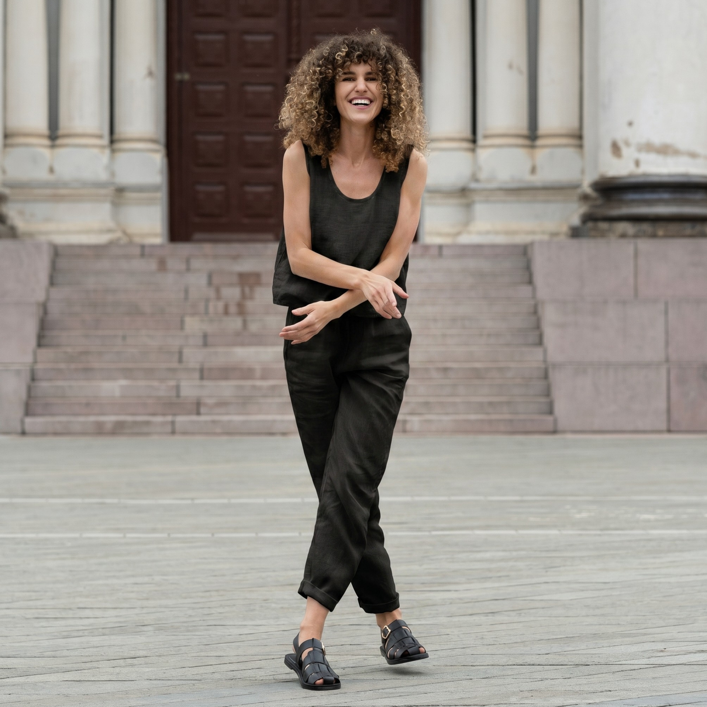 Linen Crop Top & Pants 2-Piece