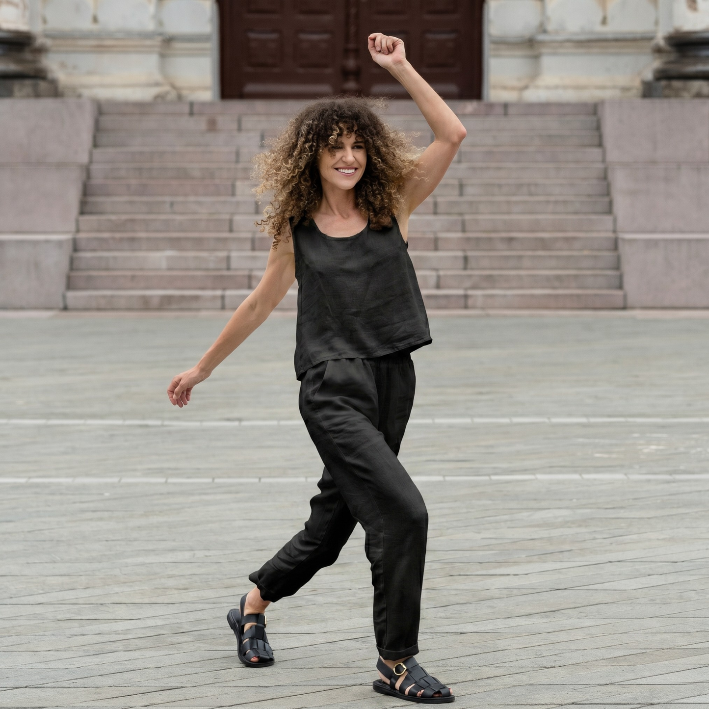 Linen Crop Top & Pants 2-Piece