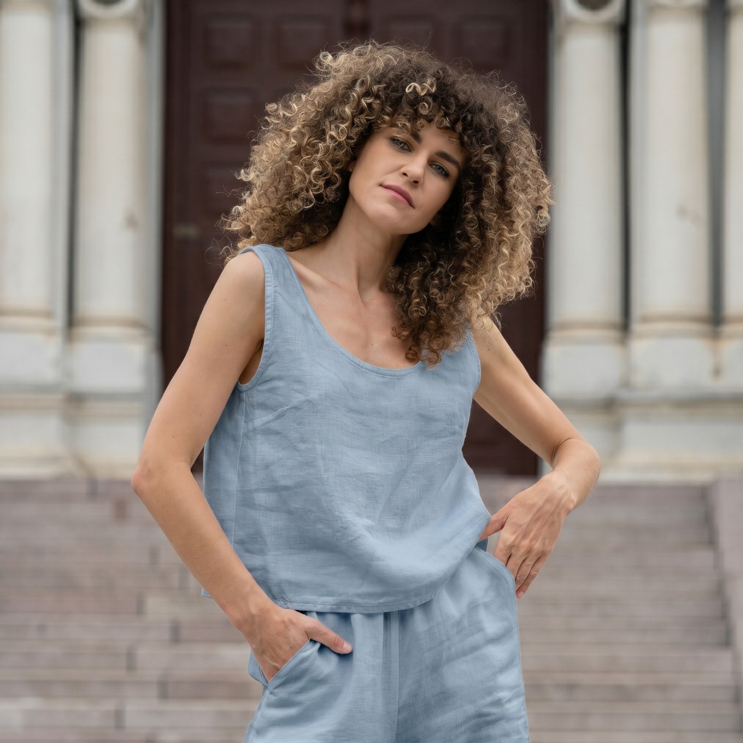Linen Crop Top & Pants 2-Piece