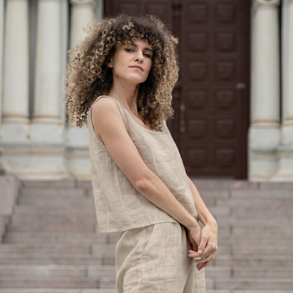 Linen Crop Top & Pants 2-Piece